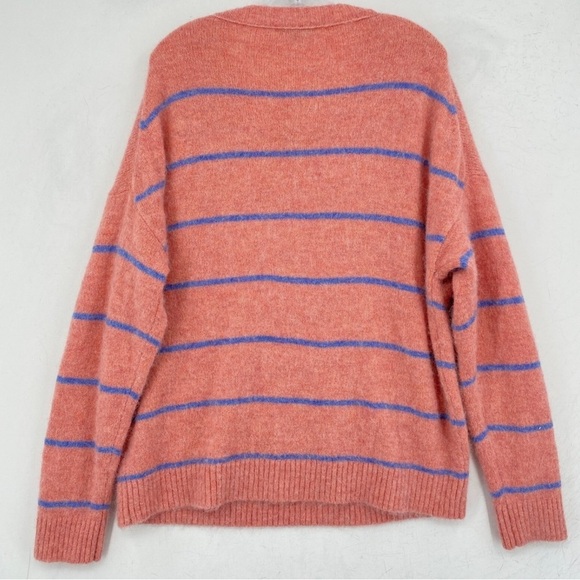 J. Crew Stripe Crewneck Alpaca Sweater In Heather Rose/ French Blue Size Small - Picture 5 of 7
